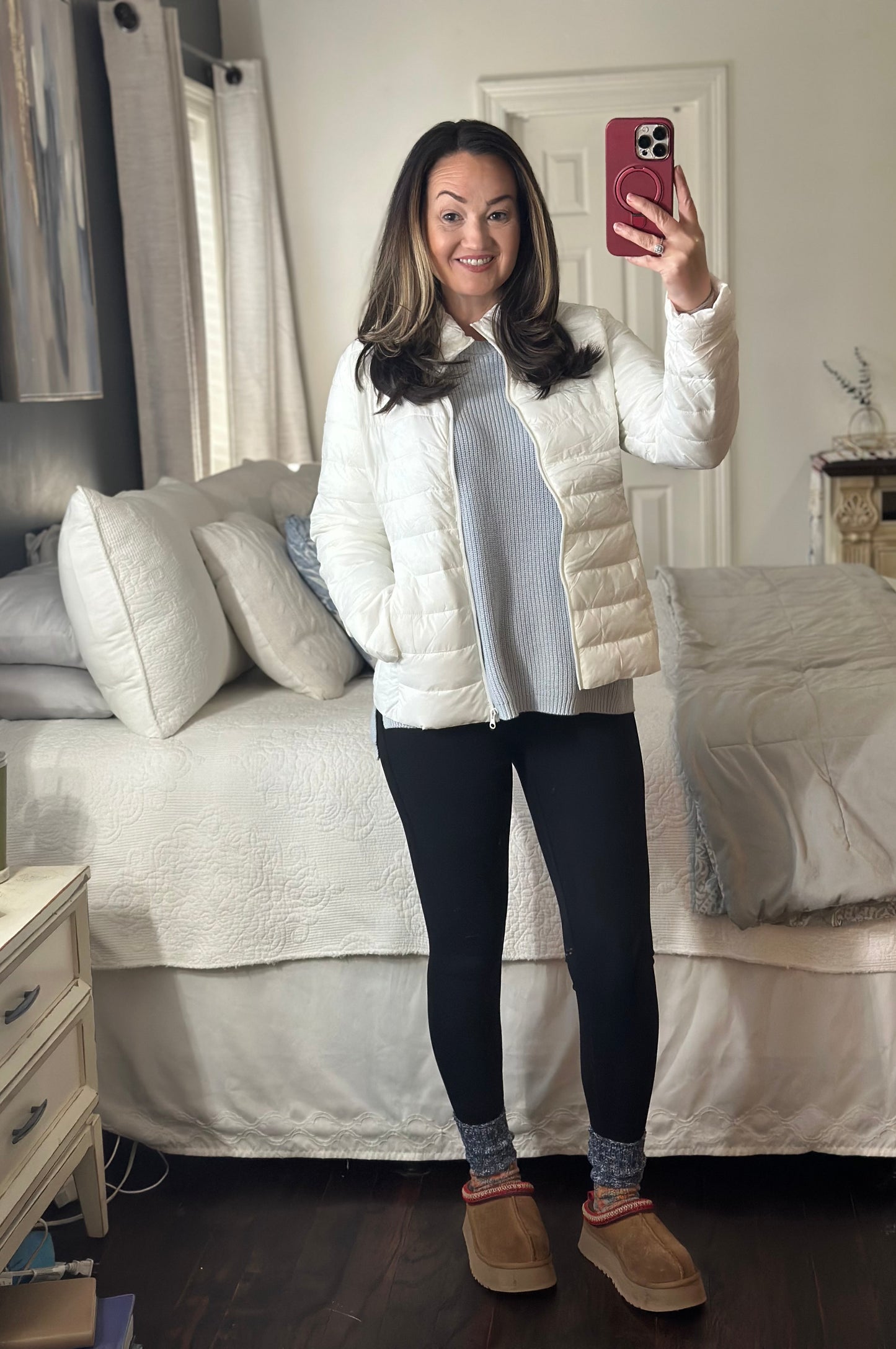 White Puffer Zip Up Jacket