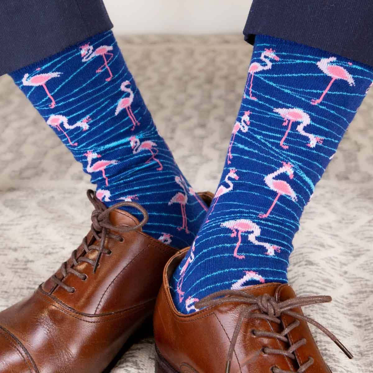 Men's Flamingo Socks Navy/Pink One Size