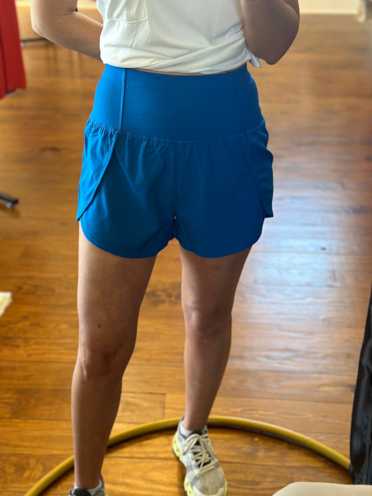 Blue High Waisted Zippered Back Pocket Running Shorts