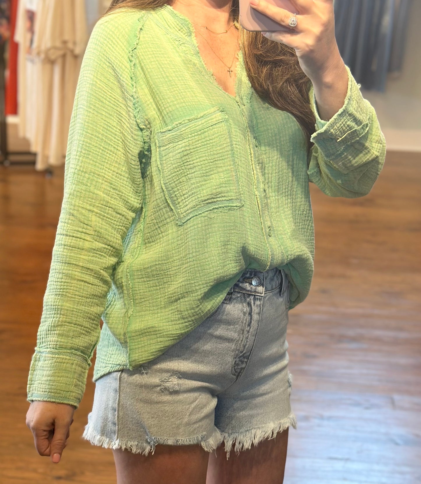 Oversized Washed Woven Crinkled Gauze Shirt Top