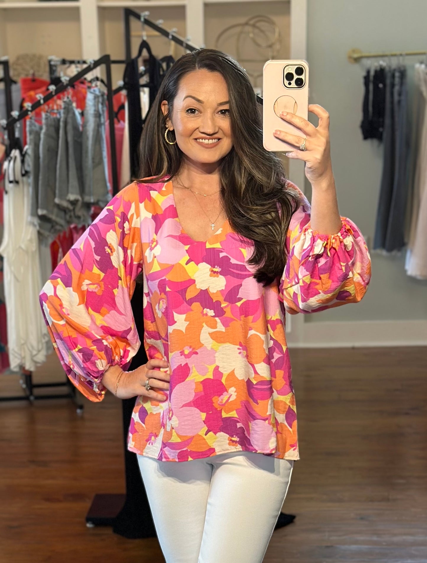 Balloon Sleeve Floral Printed Blouse