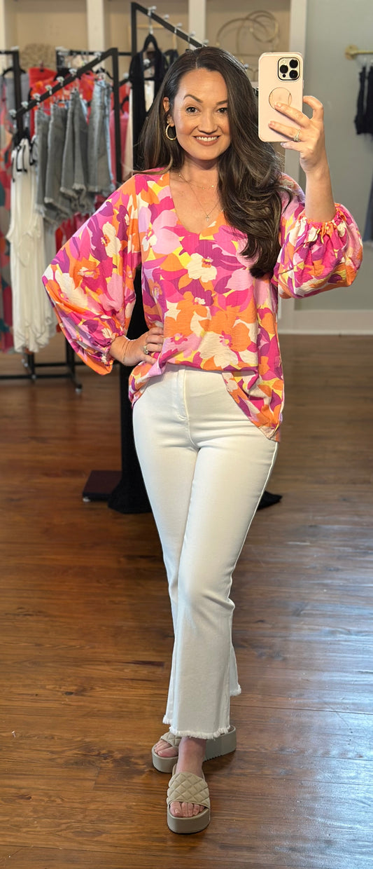 Balloon Sleeve Floral Printed Blouse