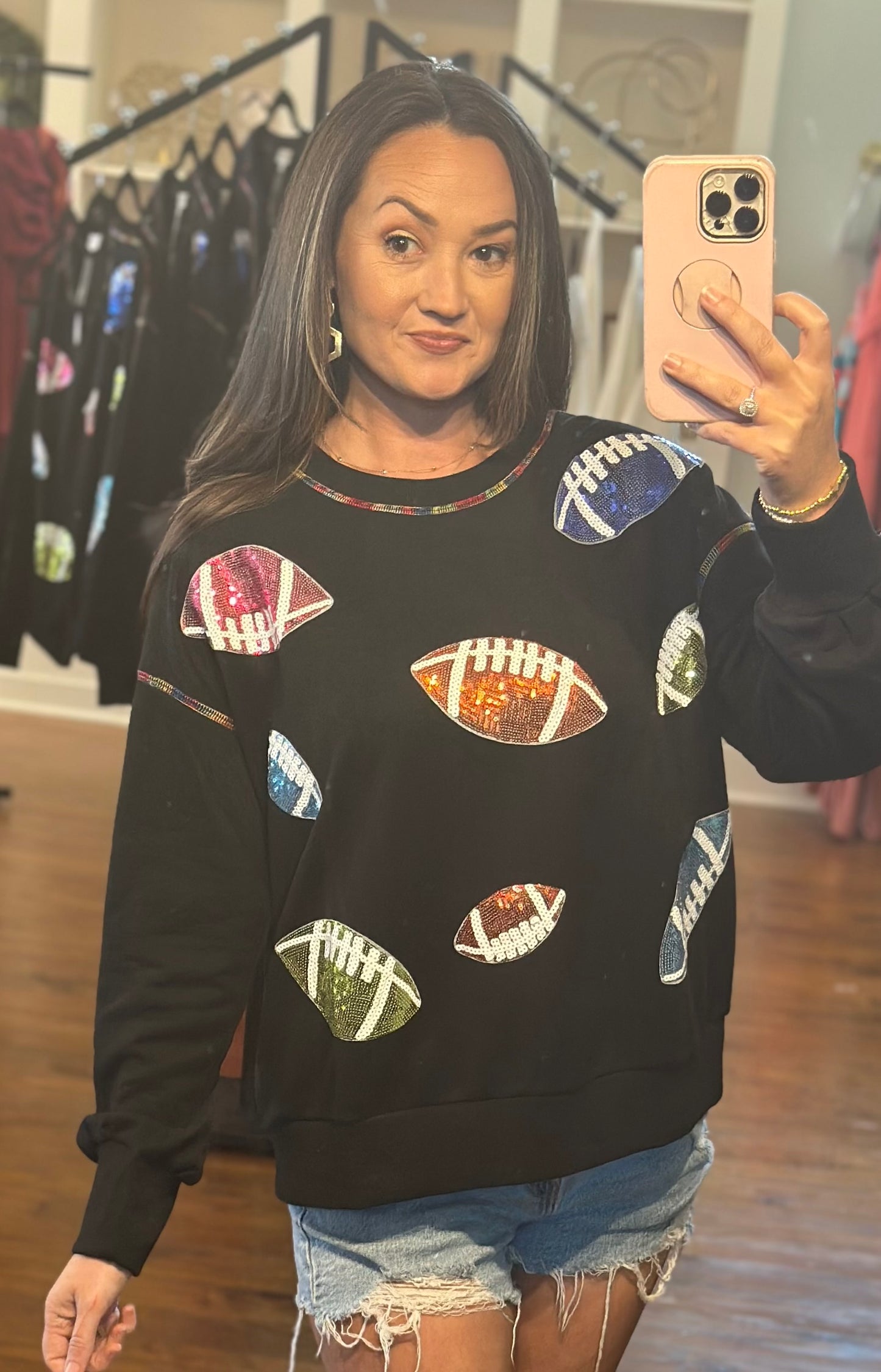 Football Sequin Patch Crewneck Sweatshirt