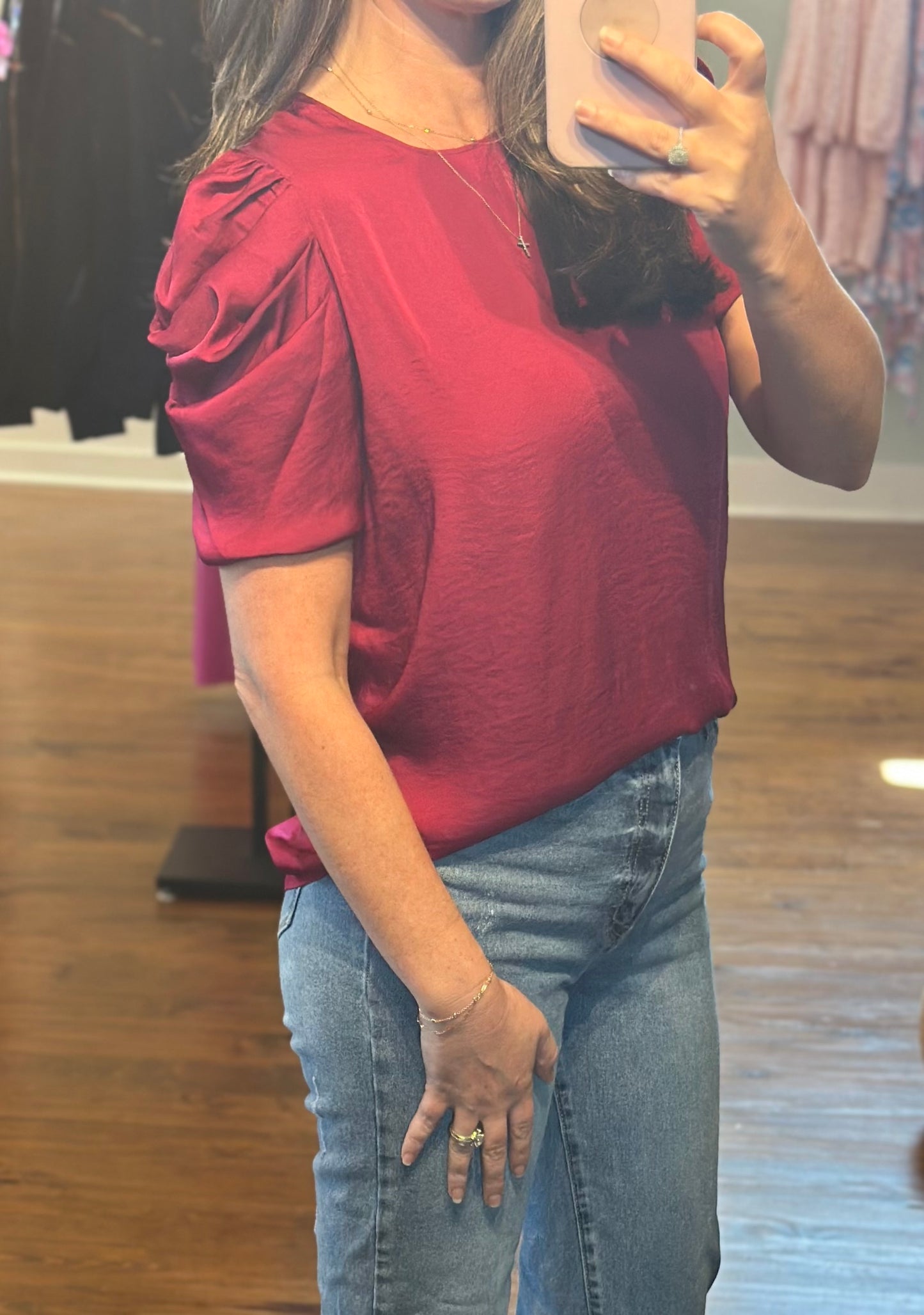 Maroon/Crimson Draped Sleeve Blouse