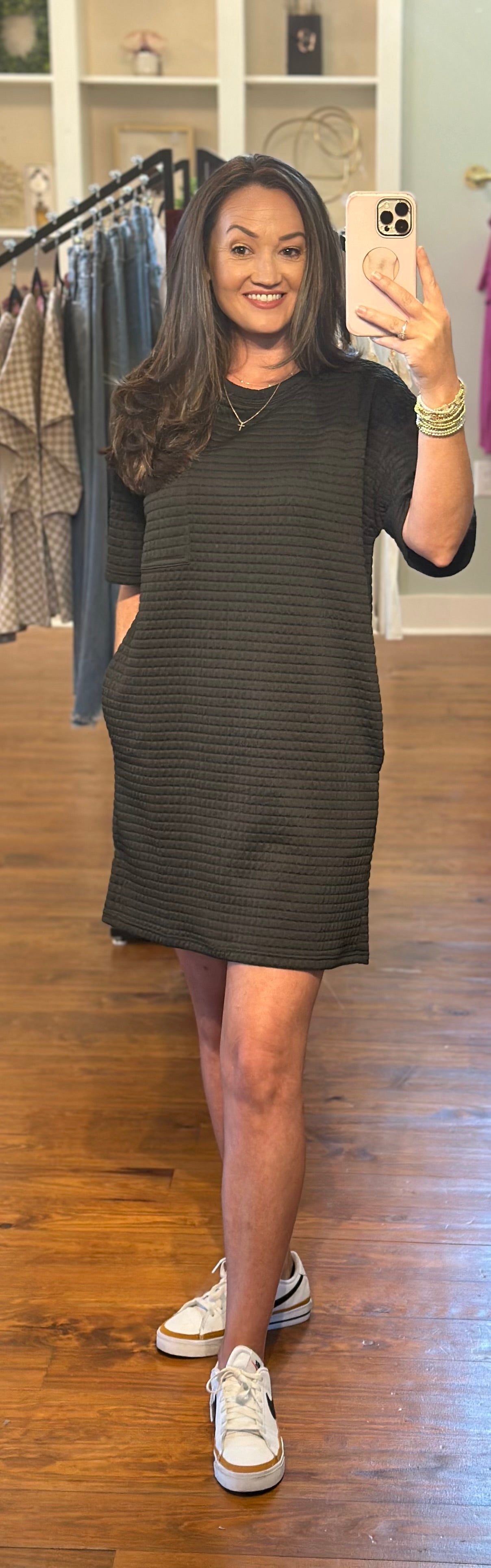 Black Quilted Basic Shift Dress