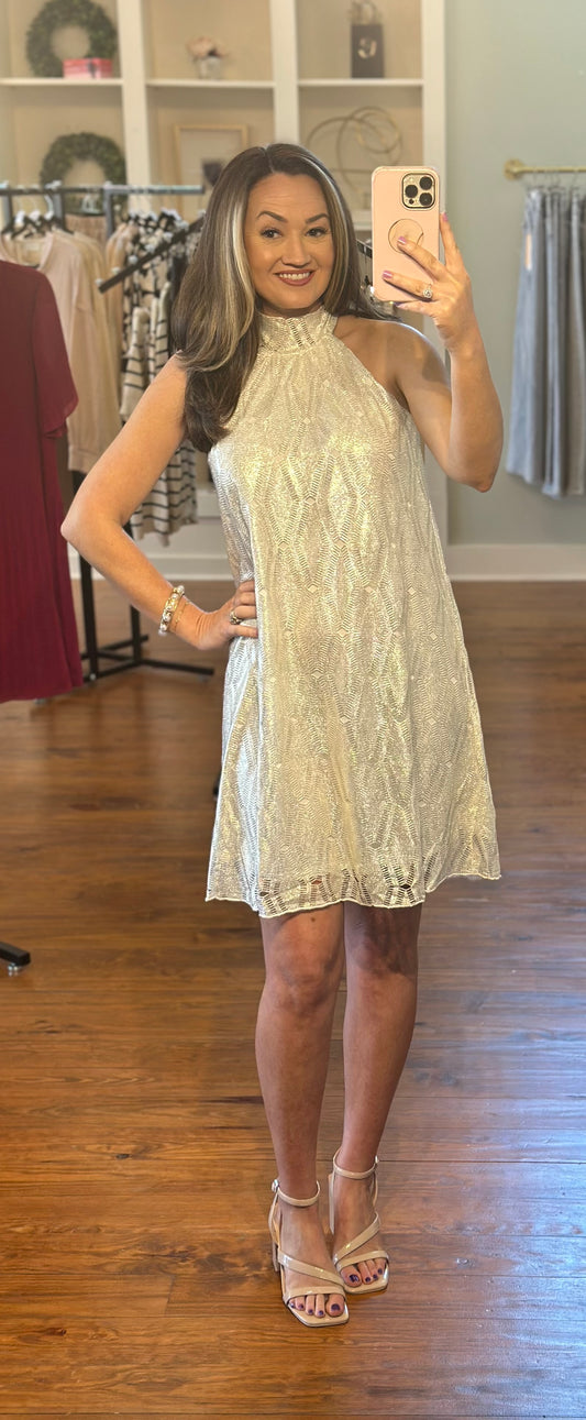 Metallic Halter Neck Dress