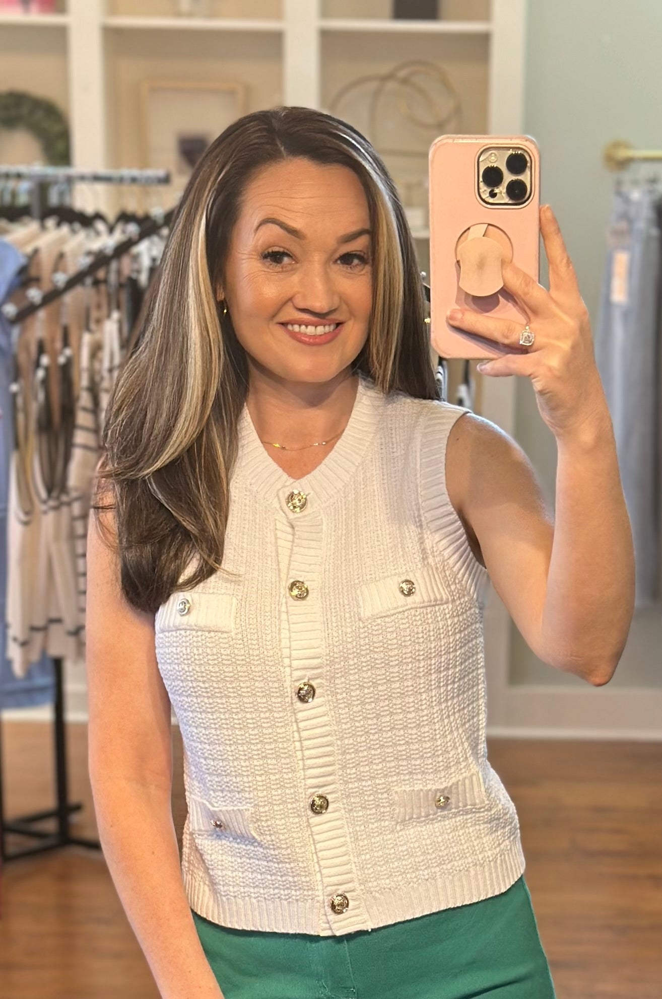 Quiet Charm Gold Button Sleeveless (Off White)