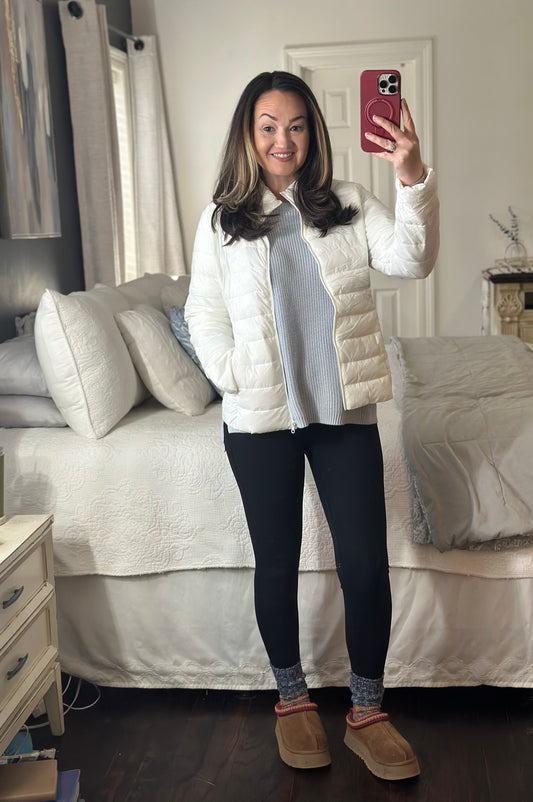 White Puffer Zip Up Jacket