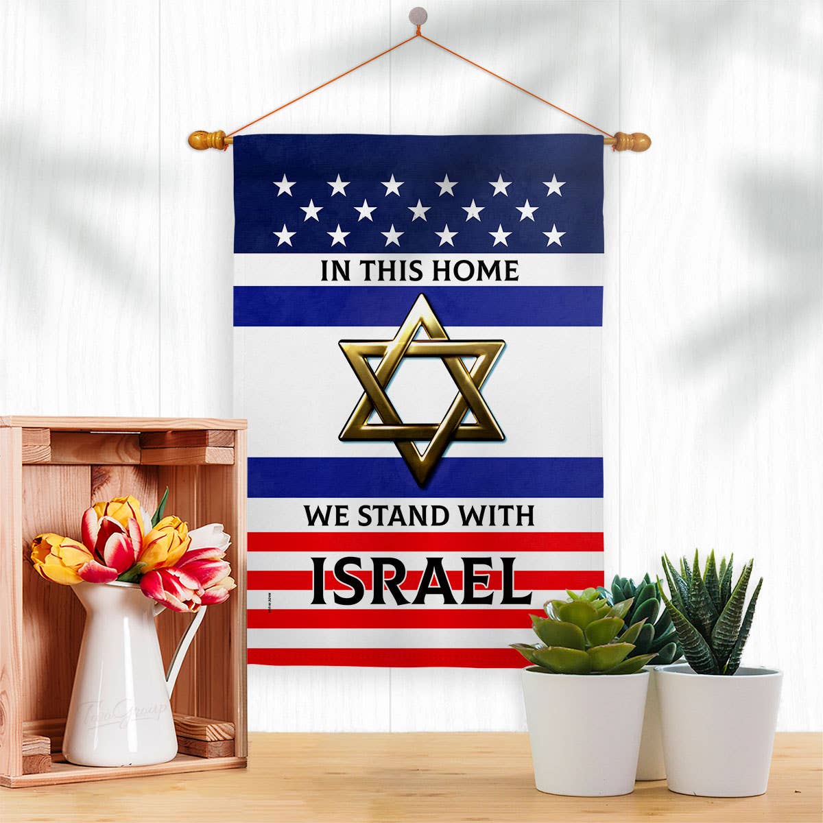 We Stand with Israel Support Cause USA Decor Flag: Double Sided-Thick Fabric / Garden Flag 13" x 18.5" Only