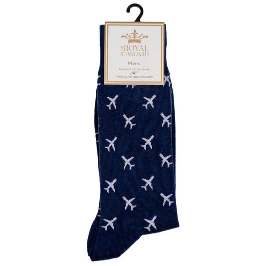 Men's Airplane Socks Navy/White   One Size