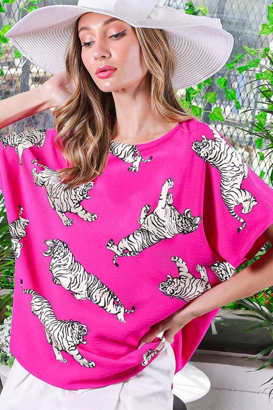 Hot Pink Tiger Print Oversized Top